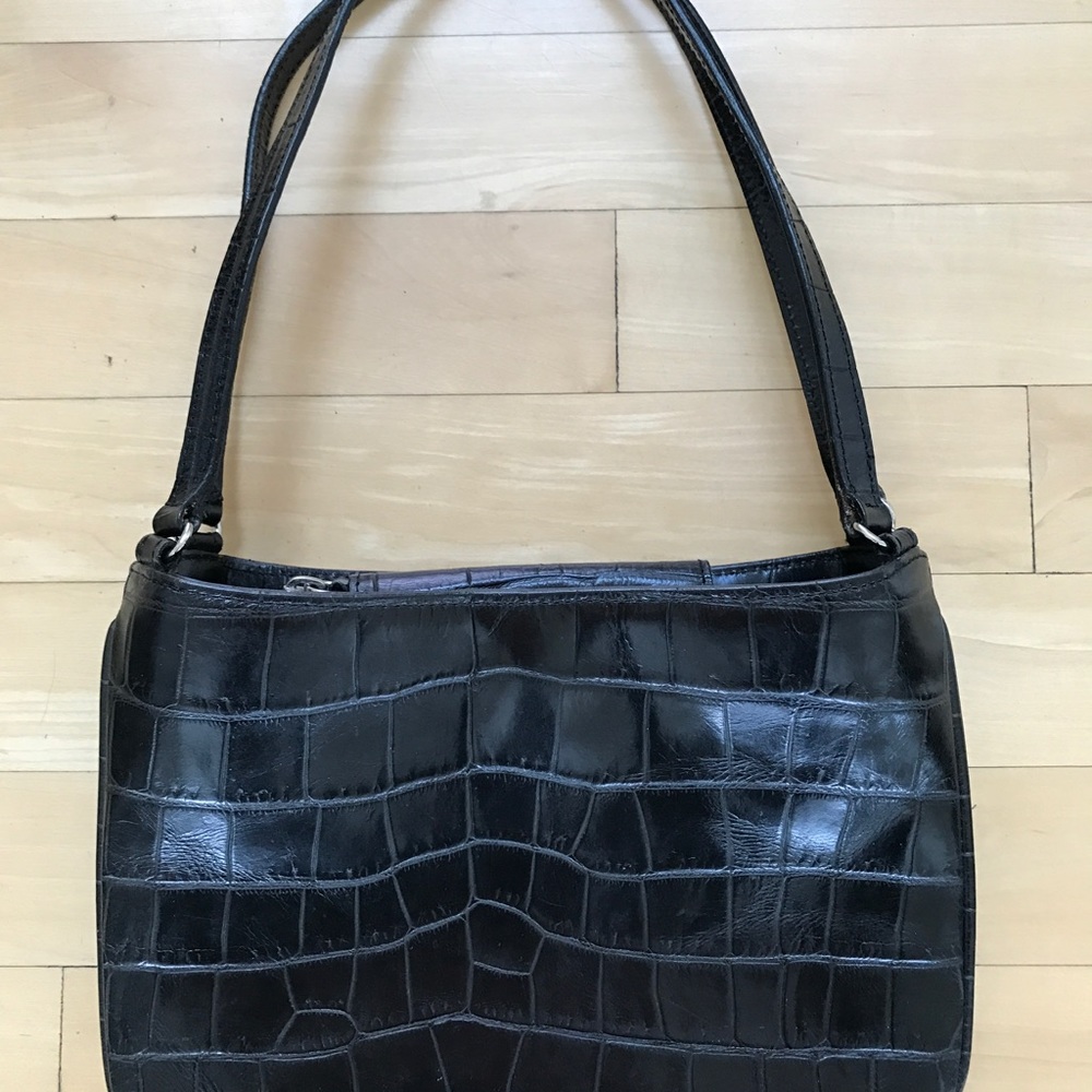 Ann Taylor Black Embossed Leather Handbag